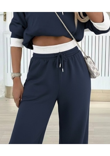 S-pazarım Kadın Uzun Kollu Kapşonlu Viskon Iki Iplik Füme Bluz Ve Pantolon Ikili Takım Gri