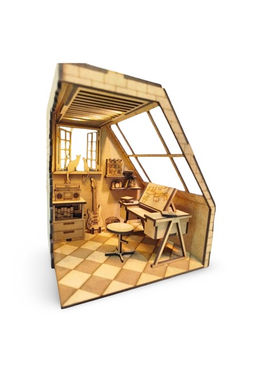Mini Study Room Ahşap Maket Seti Dıy Book Nook Çalışma Odası Kitaplık Dekoru