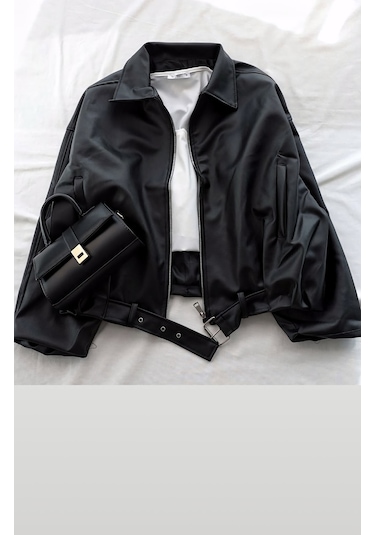 Prifaldi Oversize Bomber Deri Ceket Siyah