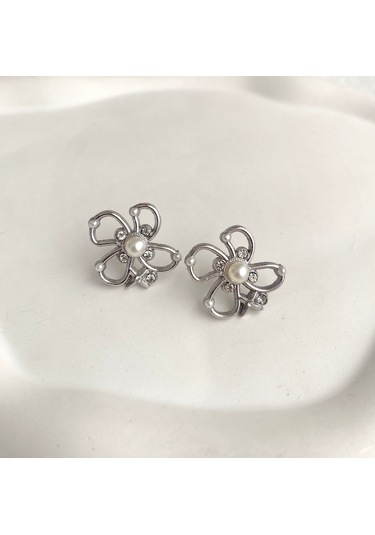 Kadın Küpe İnci Minik Zirkon Taş Detay Çiçek Küpe 001