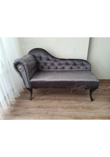 Dekoratif Bihter Koltuk Josefin Puf 110 Cm Siyahayak Antrasit