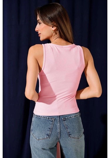 Biçomi Fitilli Bisiklet Yaka İkili Bluz Pembe T4341 Pembe