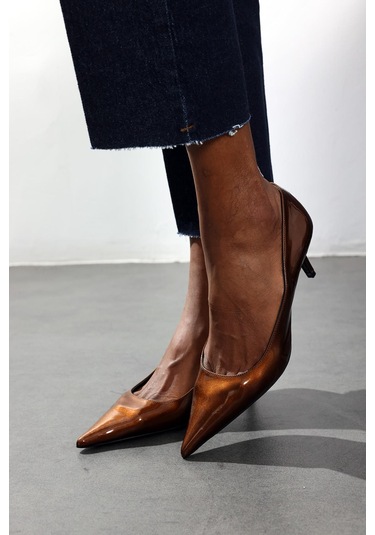 5In1Canpolat Karamel Rugan Deri Klasik Stiletto 25445 Karamel