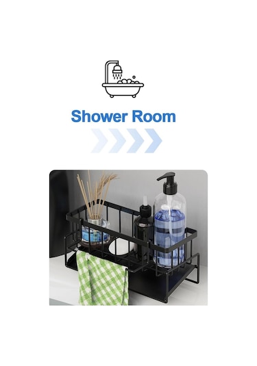 Suntel Tezgah Üstü Sıvı Sabunluk Ve Süngerlik Organizer Siyah