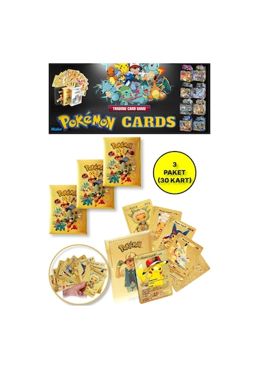 Pokemon Oyun Kartı Tcg Gold Booster Pack - 3 Paket 30 Kart