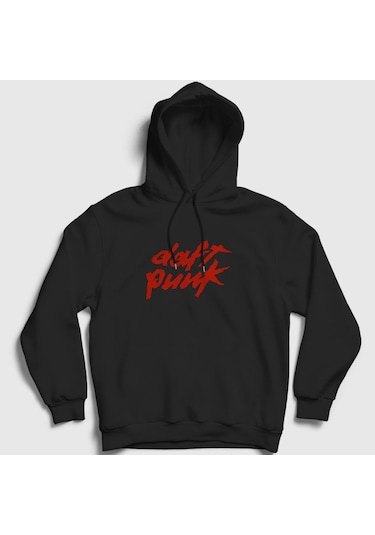 Presmono Unisex Logo Daft Punk Kapüşonlu Sweatshirt Siyah