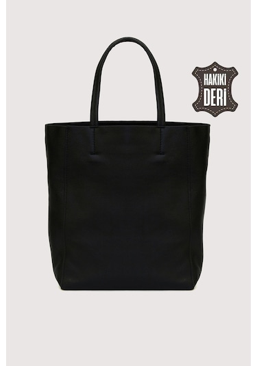 Hakiki Deri Kadın El Çantası Siyah Smr8751 Siyah