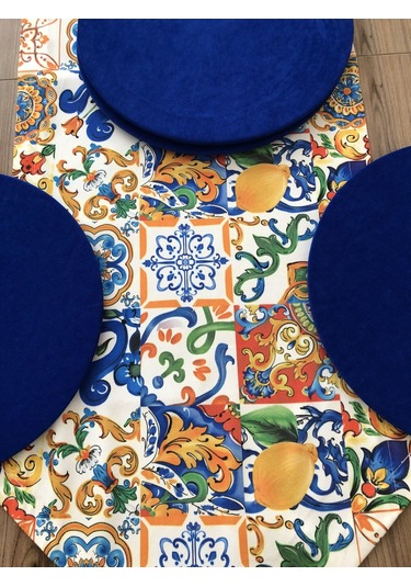 Sulu Boya Çini Limon Desenli Runner & Supla Çok Renkli