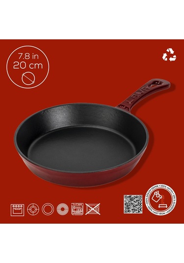 Lava Döküm Yuvarlak Kızartma Tavası Yekpare Saplı. Çap Ø 20cm. Bordo