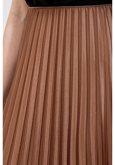 Bigdart 8009 Deri Görünümlü Piliseli Etek - Taba 8009bgd19-030-14634 001