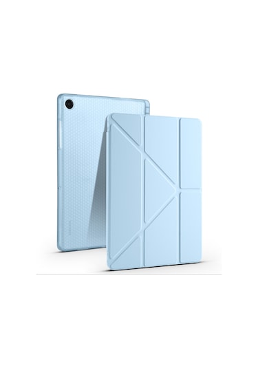 Galaxy Uyumlu Tab A11 Plus Kılıf Mkst Tri Folding Kalem Bölmeli Standlı Kılıf - Siyah Tablet Kılıfı