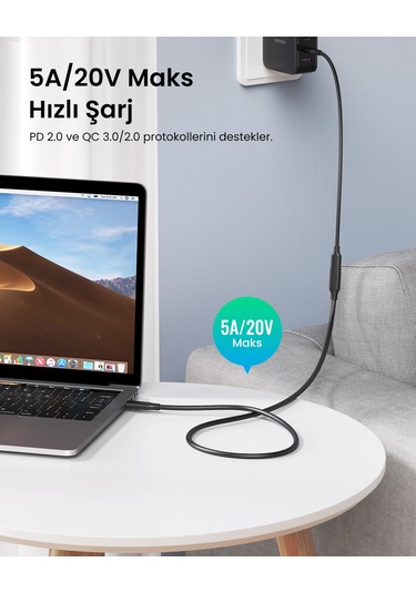 Ugreen Type-c Erkek To Type-c Dişi Uzatma Kablosu 1 Metre, 10387