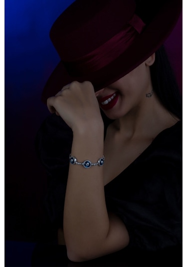 925 Ayar Gümüş Mavi Gözlü Nazar Asansör Bileklik