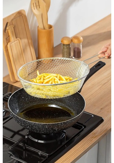 Nishev Emaye Lüks Yanmaz Yapışmaz Granit Kızartma Fritoz Wok Tava 26 Cm Siyah