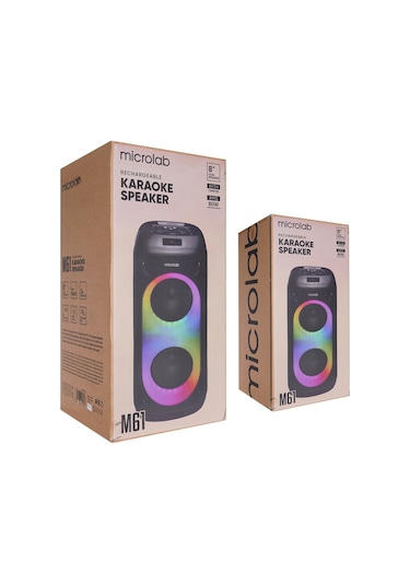 Mıcrolab M61, 80w, Taşınabilir, Bt/usb/aux/tf/tws, Rgb Işıklı, 2400mah Batarya, 2adet Vhf Mikrofon,