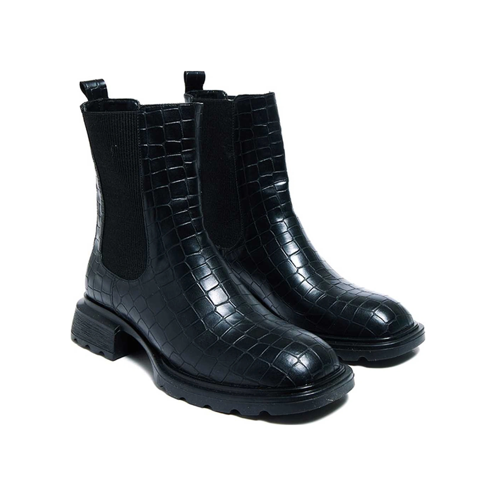 Bestello Lastikli Termo Taban Düz Bot 281-1908 Kadın Bot Siyah Kroko