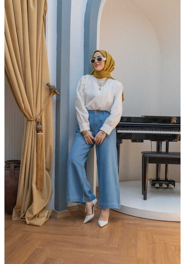 1164-pileli Denim Pantolon Mavi Mavi