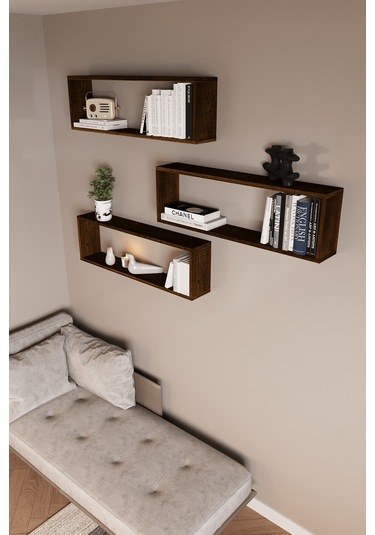 Df05105 3'lü Raf Kitaplık Duvar Rafı Dekoratif Kitaplık Barok