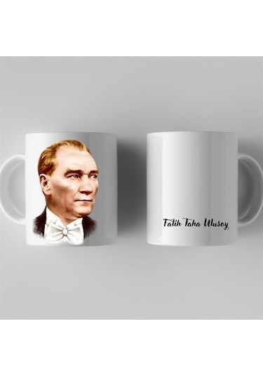 Kişiye Özel Mustafa Kemal Atatürk Resimli Kupa Bardak Siyah