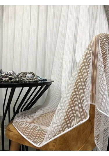 Evdepo Home Çizgili Tül Perde Ekru (546860746)