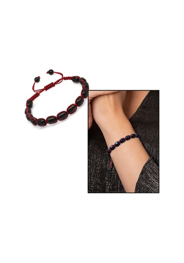 Makrome Örgülü Kapsül Kesim Koyu Kırmızı Renk Damla Kehribar Kadı Siyah