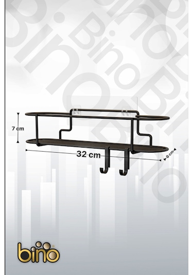 Bino Baharatlık 2 Li Set Siyah Mat Metal Mutfak Rafı Banyo Rafı Yapışkanlı Kancalı Tuzluk Askılık Çok Renkli