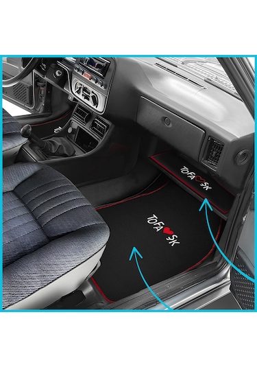 Tofaş Şahin Doğan Kartal Nakışlı Siyah Renk Oto Halı Paspas Tofaş Siyah Torpido Alt Kaplama Örtüsü