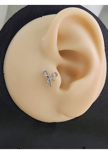 Makas Model Kıkırdak Piercing Tragus Helix Silver Gümüş Renk Küpe Silver