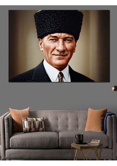 Gülümseyen Atatürk Dekoratif Kanvas - Mdf Ahşap Tablo
