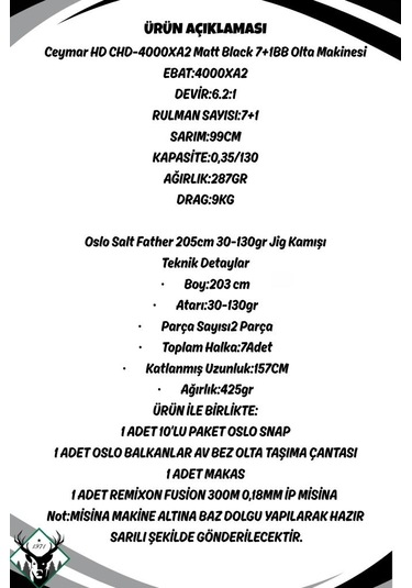 Oslo Salt Father 203cm 30-130gr Okuma Ceymar Hd Chd-c4000xa2 Jig Olta Seti Standart