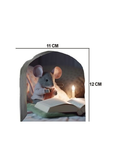 Fare Deliği Sticker Mum Işığında Kitap Okuyan Sevimli Fare