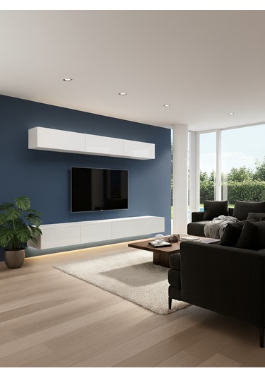 Mac Dizayn Milas Tv Ünitesi Minimalist Tasarım & Akıllı Depolama Yavaş Kapanan Kapaklar Parlak Beyaz