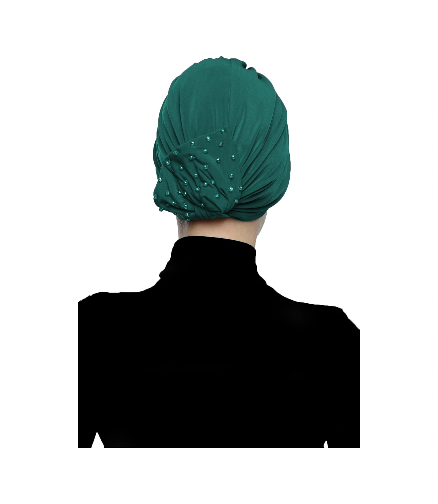 Kristal Yelpaze Taş Işlemeli Çift Taraflı Astarlı Yeşil Hazır Türban Tesettür Abiye Bone Yeşil