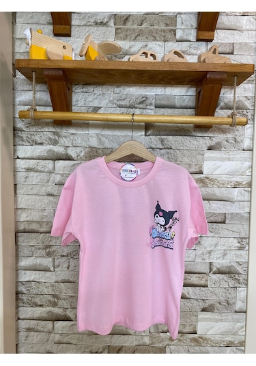 Aysbebe Kuromi Cheeky Baskılı Fırçalı Kumaş Kız Çocuk Tişört Pembe 2110