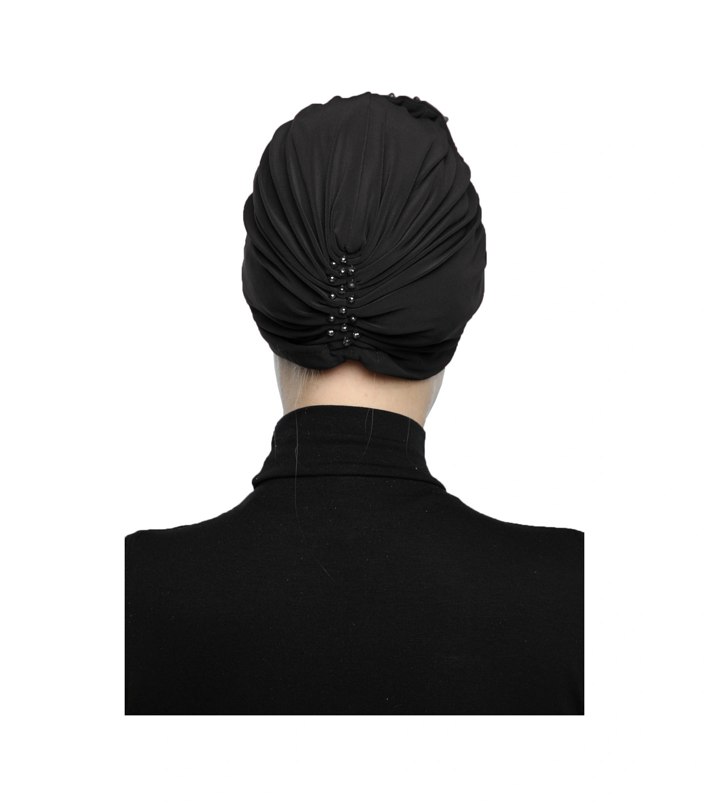 Kristal Yelpaze Taş Işlemeli Çift Taraflı Astarlı Siyah Hazır Türban Tesettür Abiye Bone Siyah