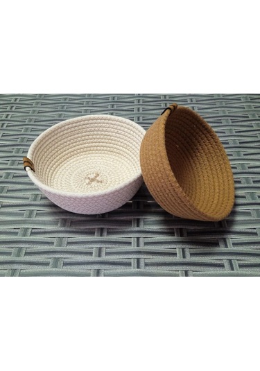 Ev Banyo Hasır 2 Adet Sepet Yuvarlak Krem&kahve Jüt Kordon Halat İp Kahve - Krem