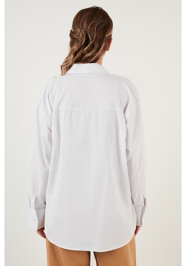 Lela Oversize % 100 Pamuk Poplin Bayan Gömlek Cf21S163867 Beyaz