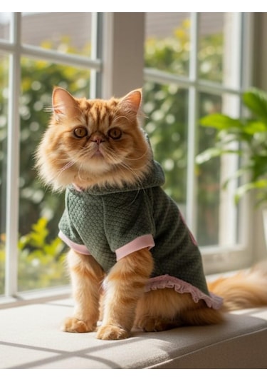 Bunnypop Kapüşonlu Kedi Elbisesi Yeşil & Pembe