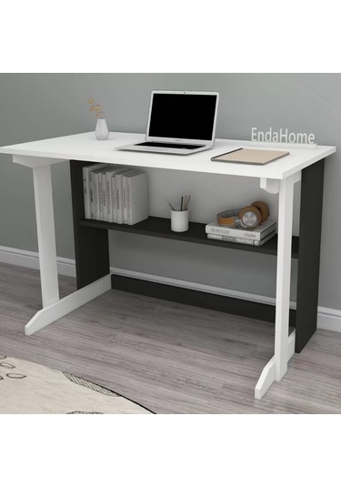 Reyo Home Enda Pillar Kütüphaneli Çalışma Masası 100x56cm Beyaz - Antrasit
