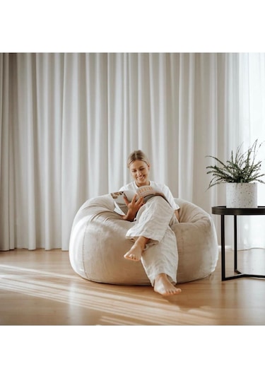 Good Night 12 Renk Gök Kuşağı Puf Armut Koltuk 100x100x50cm Bej