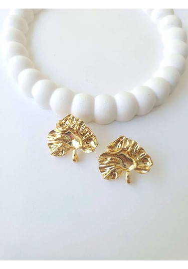 Çelik Gold Yaprak Kadın Küpe Sevgiliye Hediye Altın