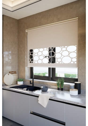 Lazer Kesim Mat Stor Perde, Lazer Kesimli Klasik Serisi, C-5003 Açık Kahverengi Açık Kahverengi