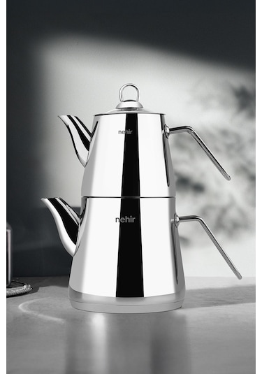 Nehir Çelik Çaydanlık Takımı Seti Alya Maxi Gümüş