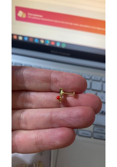 Taşlı Kiraz Tasarım Tragus Helix Pearsing Kıkırdak Küpe Altın