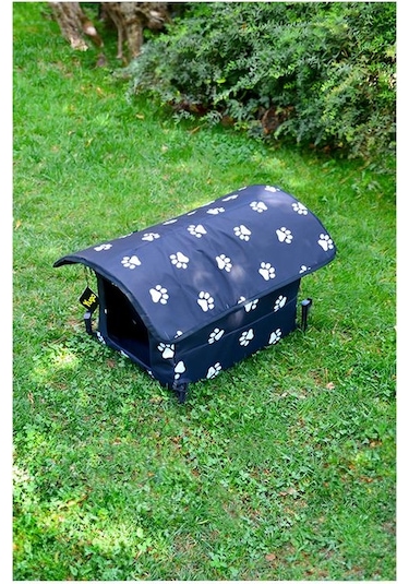 Yuga Pati Desenli Siyah Kedi Evi Isı Ve Yağmur Korumalı