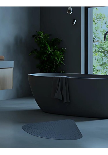 Vantuzlu Banyo Duş Kaydırmaz Paspası Üçgen, Küvet İçi Banyo Zemini Kaydırmaz Masaj Halı 54x54cm Gri