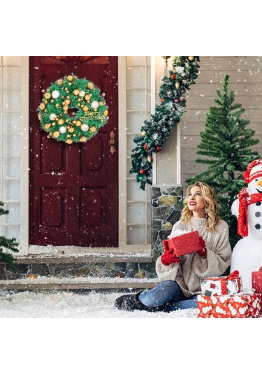 Ön Kapı 19.7" Yapay Noel Çelengi Altın Ve Gümüş Top