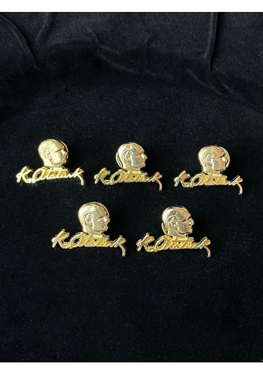 Atatürk İmzalı Ve Büstlü Gold Yaka Rozeti 5'li Altın