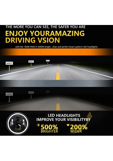 Hallow Aumotop 7" Araba Motosiklet Led Far Drl - Dönüş Sinyali - Düşük Beyaz Ve Kehribar 1 Adet