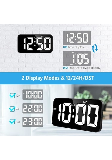 Ev Dekorasyonu İçin Otomatik Karartmalı Sessiz 11 Dijital Duvar Saati 12/24 Saat B Diğer
